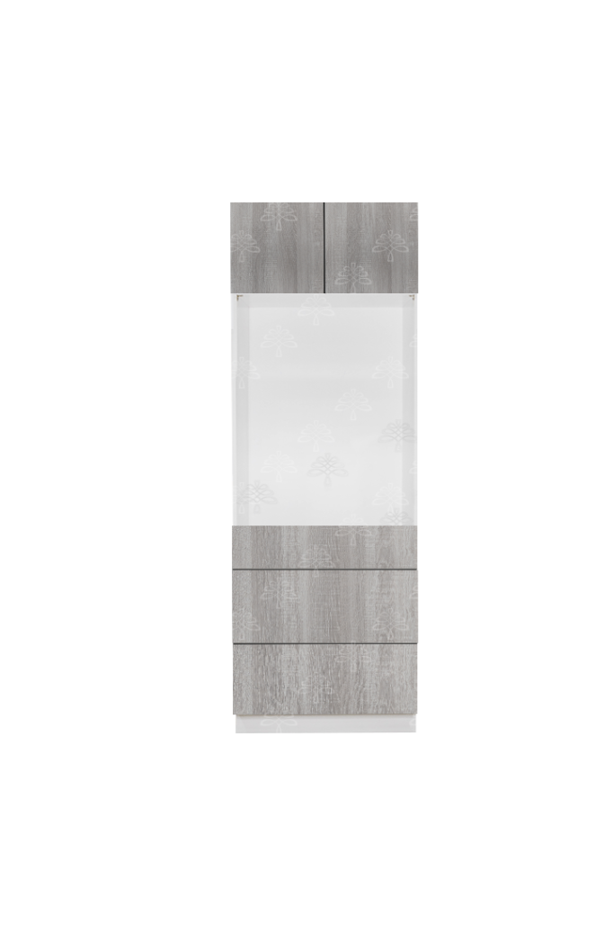 Valencia Series Misty Gray Wood Grain Finish  Single Oven Cabinet with Bottom Drawers W30