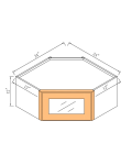 Gabinete de pared esquinero diagonal con puerta de vidrio, 12"H