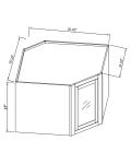 Gabinete de pared esquinero diagonal con puerta de vidrio, 15"H
